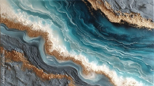 Fototapeta Canvas art with line wave acrylic pour effect combining smooth color and rugged black texture