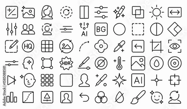 Obraz Mobile AI Photo Editor App Icon Set, Editable lines, Vector graphic