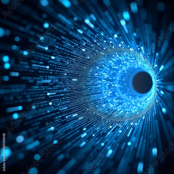 Fototapeta Abstract glowing zero-knowledge verification tunnel, cylindrical layers of data rotating inward, futuristic data shield, deep digital blue tones, no living beings, ultra high-res