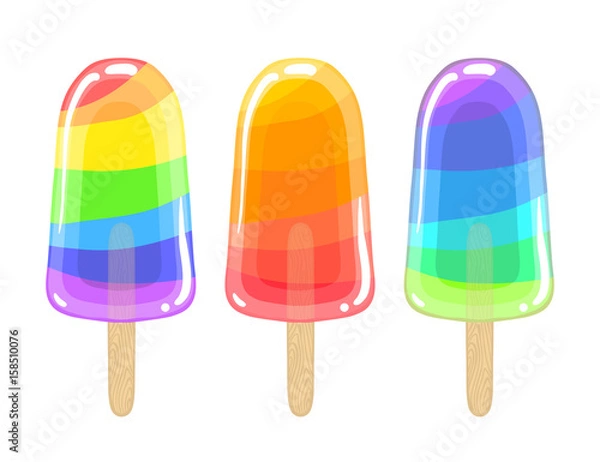 Fototapeta Set of three artoon cool popsicle. Sweet ice cream isolated on the white background.