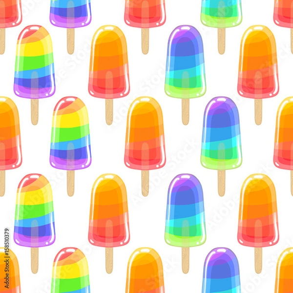 Fototapeta Seamless sweet cool pattern with colorful choc. Rainbow eskimo.