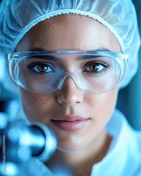 Fototapeta Quality control analyst in laboratory ensuring product standards with testing tools and equipment