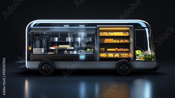 Obraz Futuristic Food Truck Concept with Illuminated Display and Cooking Area