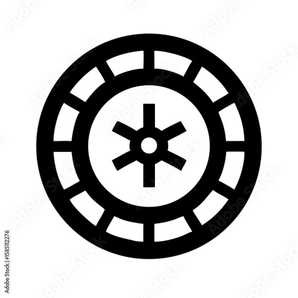 Fototapeta Roulette wheel in simple black line style. Minimalist roulette wheel design featuring segments and center detail, offering simplicity.