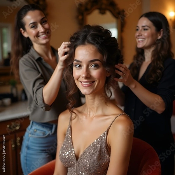 Fototapeta Two girls whispering and smiling together like sharing a secret