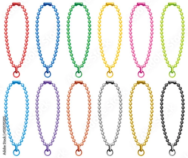 Fototapeta カラフルでシンプルなボールチェーンのジョイント金具付きベクターアイコンイラストセット(Colorful and Simple Ball Chain Vector Icon Illustration Set with Connector Fittings)