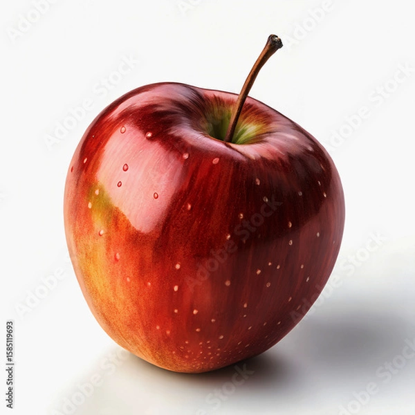 Fototapeta A single ripe red apple with water droplets on its skin