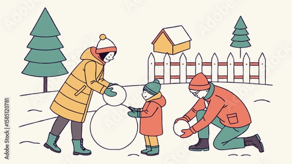 Fototapeta Playing in the snow with mom and dad