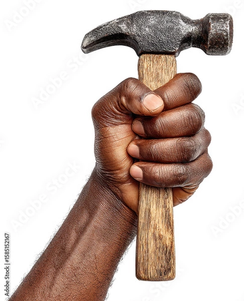 Fototapeta hand holding a hammer isolated on transparent background