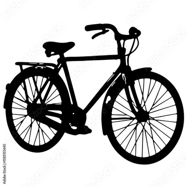 Fototapeta Silhouette illustration of a bicycle with detailed frame and wheels on white background