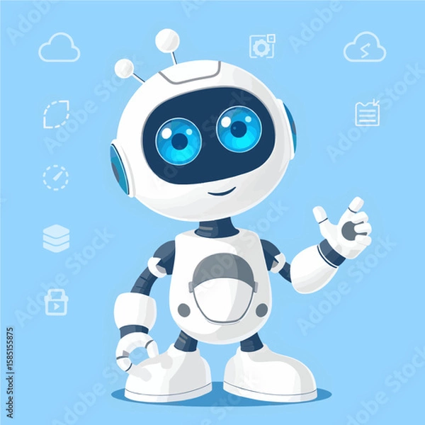 Fototapeta Friendly Robot Illustration A Cheerful Cartoon Companion for Tech and Design Projects, Featuring Bright Colors and a Playful Aesthetic