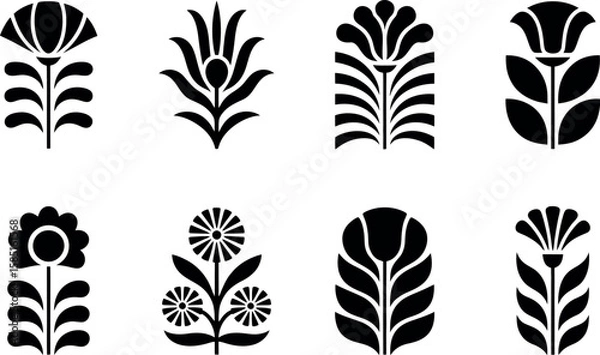 Obraz Elegant black vector floral designs: minimalist art nouveau style.