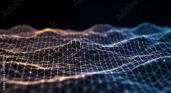 Fototapeta Abstract Digital Waveform Structure with Illuminated Points and Geometric Grid Pattern
