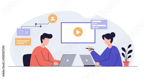 Obraz Team huddle cooperation in flat vector style