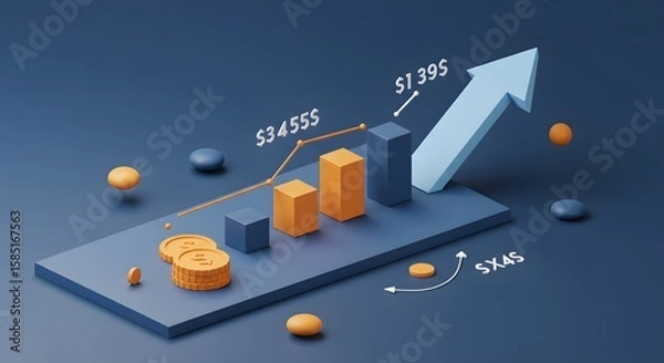 Fototapeta Financial Growth Chart with Coins and Arrows Displaying Increasing Revenue and Investment Trends