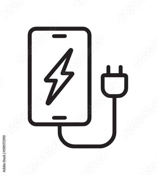 Fototapeta Smartphone charging with electrical plug and lightning bolt symbol power electricity