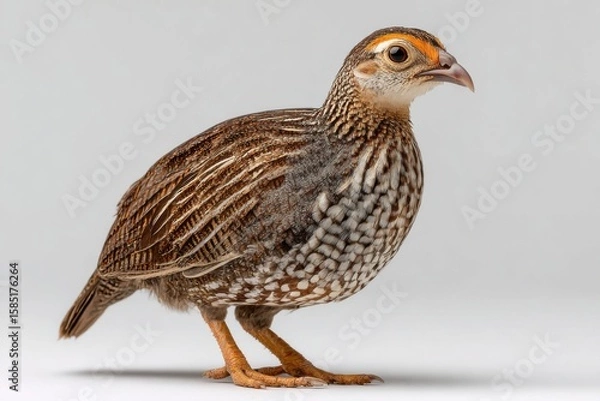 Fototapeta Close-Up View of a Colorful Quail Bird on a Plain Background