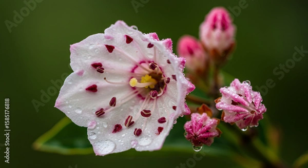 Fototapeta Delicate Bell-Shaped Mountain Laurel Flower Captured in Hyperrealistic Macro with Studio Lighting and Soft Rim Glow