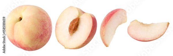 Fototapeta peach (Honey Peach), half and slices fruit isolated, transparent PNG, PNG format, cut out