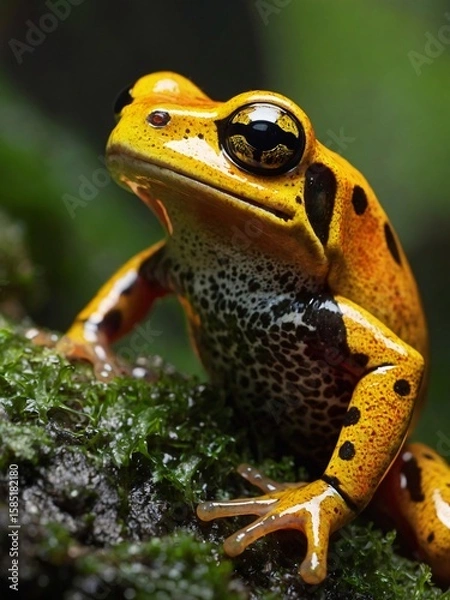 Fototapeta Golden Warning – Macro Shot of Vibrant Poison Dart Frog in Sunlight