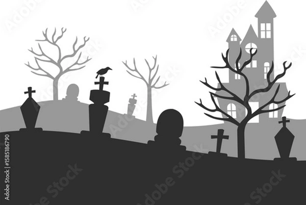 Fototapeta Halloween Castle with Graveyard and Tree Branches Illustration