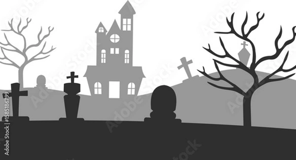 Fototapeta Halloween Castle with Graveyard and Tree Branches Illustration