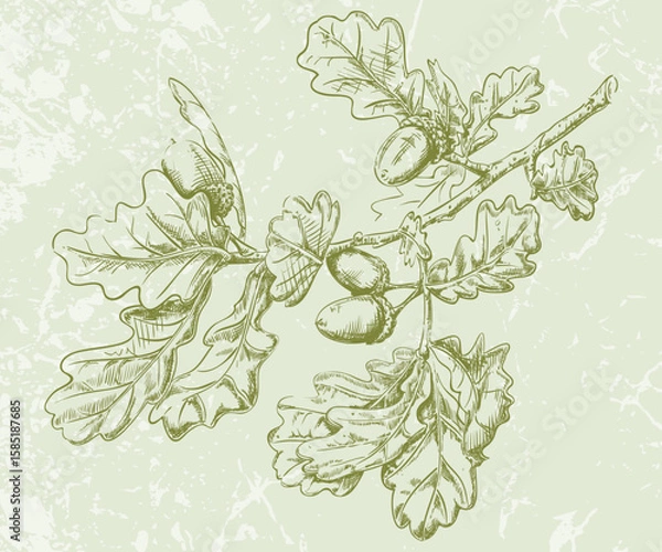 Obraz Oak Tree Twig Pen and Ink Vector Drawing