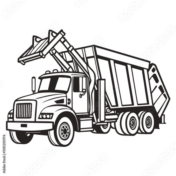 Obraz Black and white waste collection truck with lifting mechanism garbage truck refuse truck