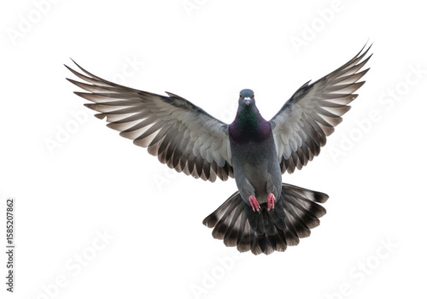 Fototapeta Isolated Pigeon Flying with Open Wings