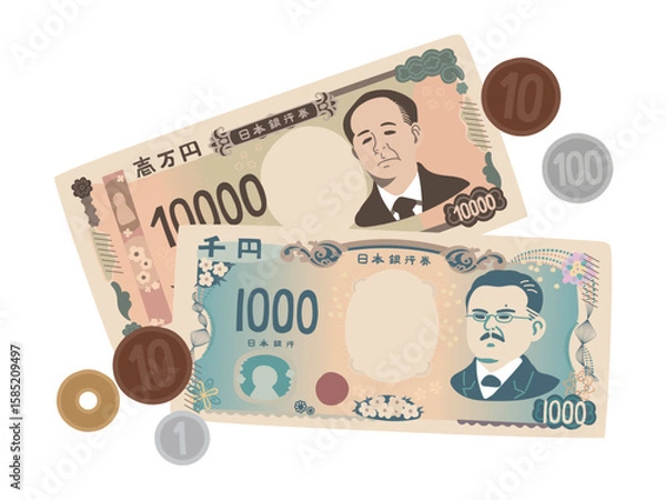 Obraz お札と小銭の現金イラスト