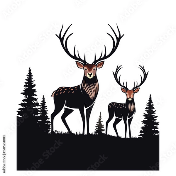 Obraz Elegant Deer Silhouette Vector Icon for Wildlife, Forest Animal, Hunting, and Nature Design Projects in Minimal Style