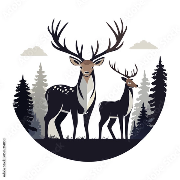 Obraz Elegant Deer Silhouette Vector Icon for Wildlife, Forest Animal, Hunting, and Nature Design Projects in Minimal Style