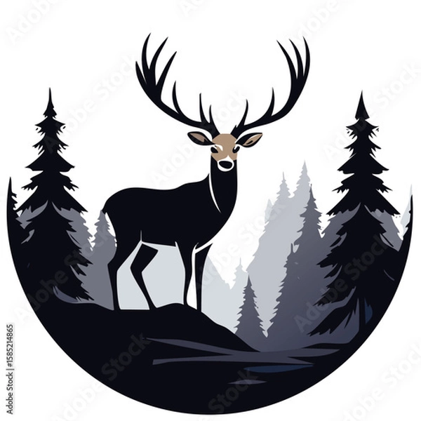 Obraz Elegant Deer Silhouette Vector Icon for Wildlife, Forest Animal, Hunting, and Nature Design Projects in Minimal Style
