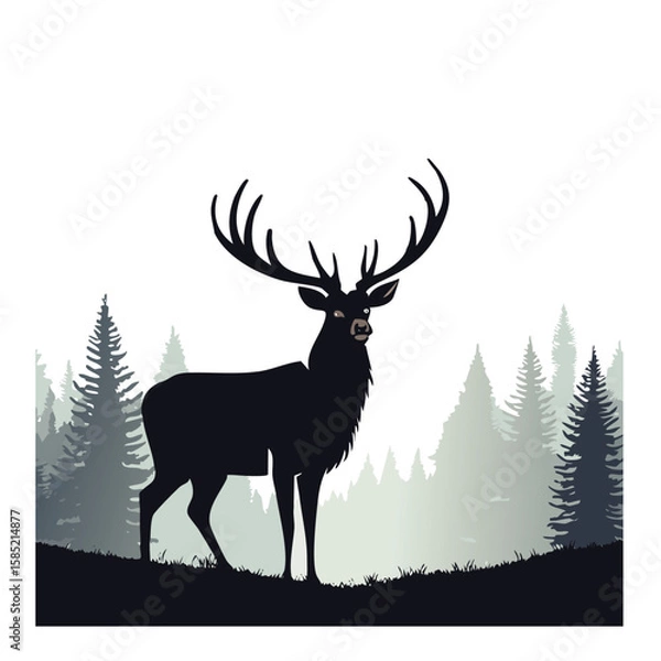Obraz Elegant Deer Silhouette Vector Icon for Wildlife, Forest Animal, Hunting, and Nature Design Projects in Minimal Style