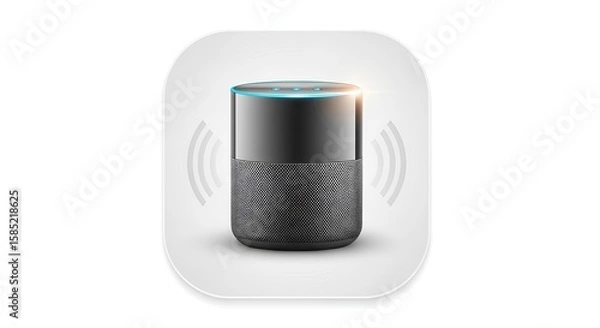 Fototapeta Modern voice assistant speaker showcases smart home technology with glowing lights and wireless signal, great for a tech blog or product display.