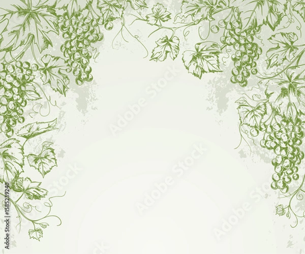 Obraz Hand-Drawn Grapevine Grape Background with Copyspace