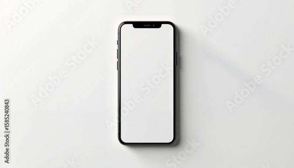 Fototapeta Smartphone with blank screen on a white background, minimalist design