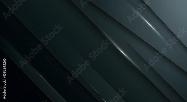 Fototapeta Abstract layered black and dark grey geometric design with smooth textures and reflective surfaces