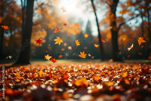 Obraz Autumnal Maple Leaves Falling Magic Woodland Scenery Landscape