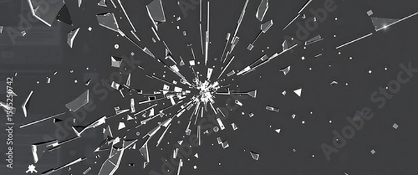 Fototapeta Vector halftone of a digital mirror shattering into data shards, reflecting news, ads, and influencer clips.
