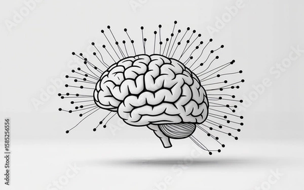Fototapeta White brain with neural network connections technology