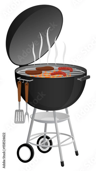 Fototapeta Ilustracja wektorowa gotowanie żywności na grillu węglowym.