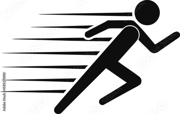 Fototapeta Fast Running Man Icon:  Bold Black Silhouette, Speed Lines, Dynamic Motion, Minimalist Style, Urgent Energy.