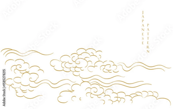 Fototapeta Brush stroke texture with Japanese chinses cloud pattern in vintage style. Abstract art landscape banner design with watercolor texture vector.