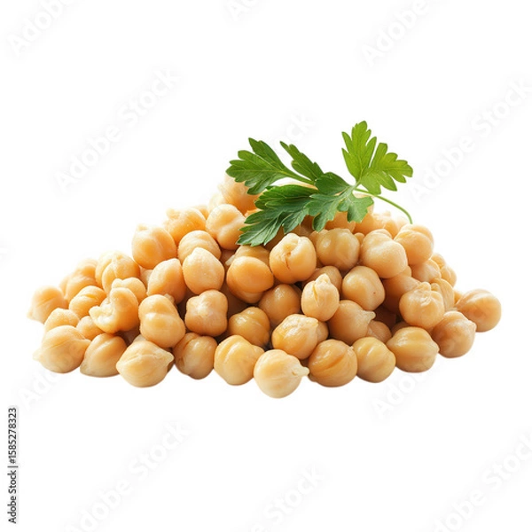 Fototapeta Pile of uncooked chickpeas with parsley garnish isolated on a transparent background garbanzo beans