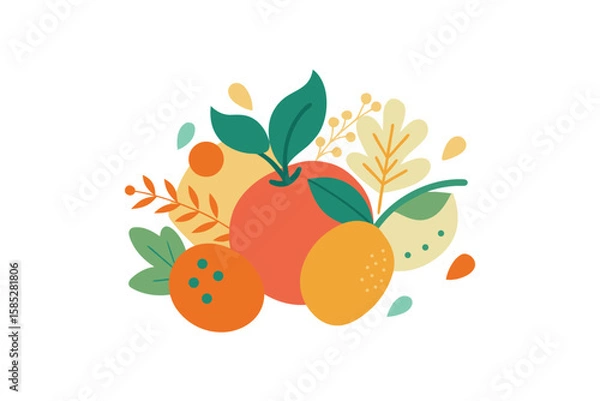 Obraz Abstract Fruit Clusters With Stylized Herbs In Boho Pattern