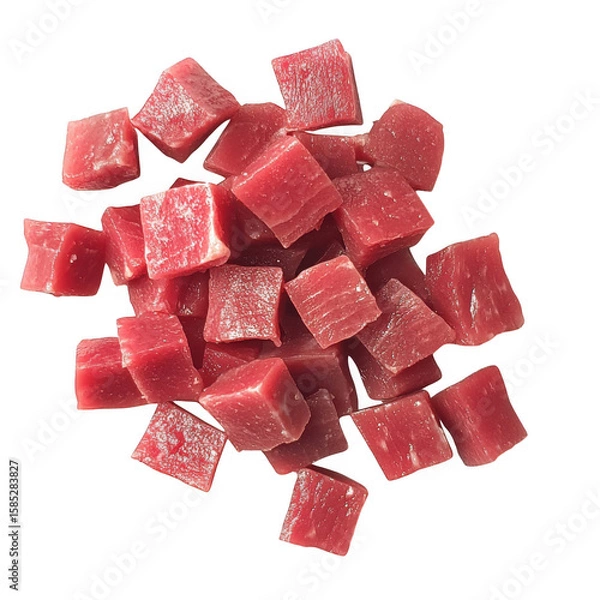 Fototapeta Raw diced beef cubes isolated on a transparent background image