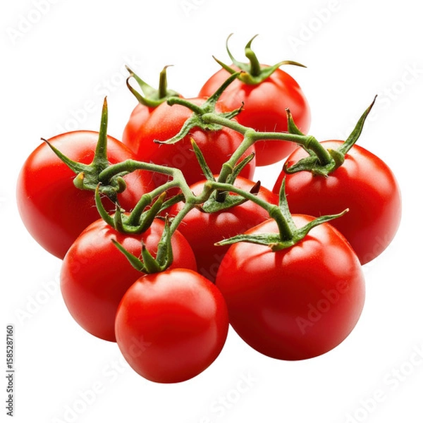 Fototapeta Ripe red grape tomatoes on vine isolated on a transparent background fresh