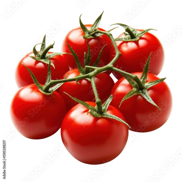 Fototapeta Ripe red grape tomatoes on vine isolated on a transparent background fresh