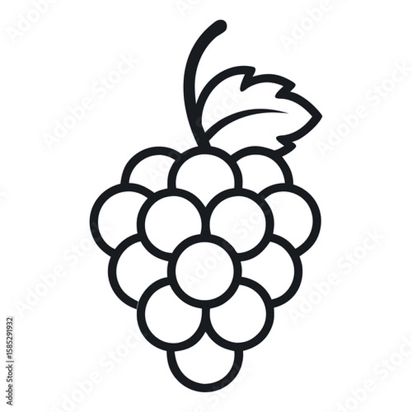 Obraz Minimal Grapes Line Art Vector with Leaf and Stem on White Background